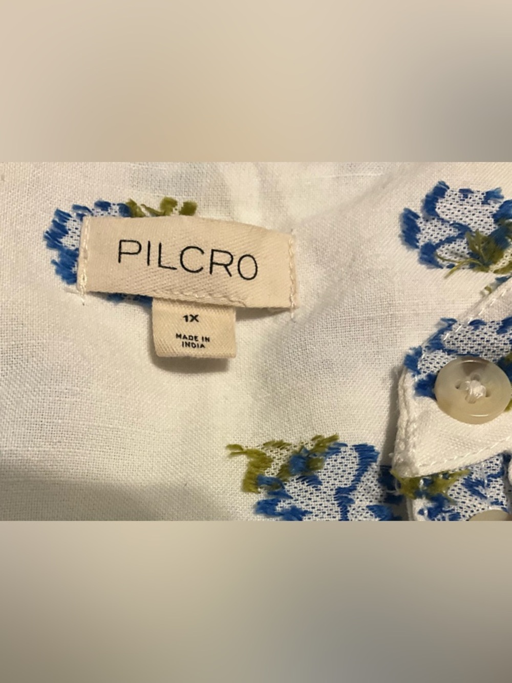1X Anthropologie Pilcro Babydoll Batwing Blouse white with blue floral - Picture 7 of 10